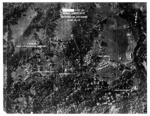 October 14, 1962: U-2 photograph of MRBM site two nautical miles away from the Los Palacios deployment – the second set of MRBMs found in Cuba.  This site was subsequently named San Cristobal no. 1 (the photo is labeled 15 October for the day it was analyzed and printed).