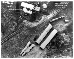 October 25, 1962: Low-level photograph of San Cristobal no. 1 showing extensive tracking from surging construction and possible missile readiness drills.
