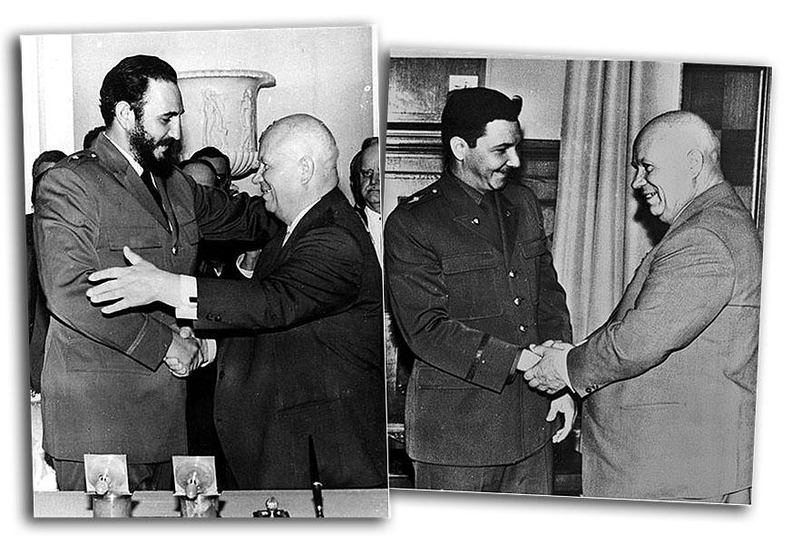 collage Raul Fidel Castro and Khrushchev