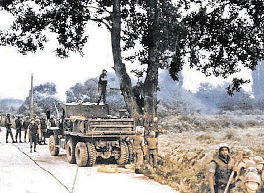 U.S. Army engineers cutting down a disputed tree at the Korean Demilitarized Zone