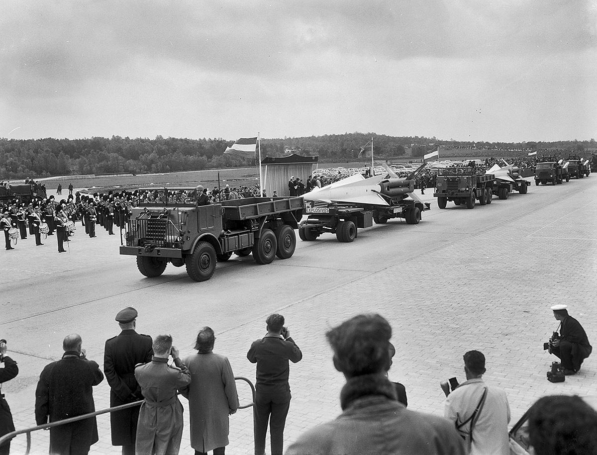 Two nuclear-capable “Nike Hercules” air defense systems assigned to Dutch forces, shown in a military parade