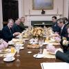 President Jimmy Carter with the Joint Chiefs and Secretary of Defense Harold Brown meeting for breakfast, 20 November 1977