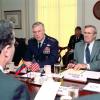 Defense Donald H. Rumsfeld (right) and Air Force Gen. Richard B. Myers (left)