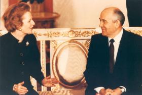 Margaret Thatcher talks with Mikhail Gorbachev