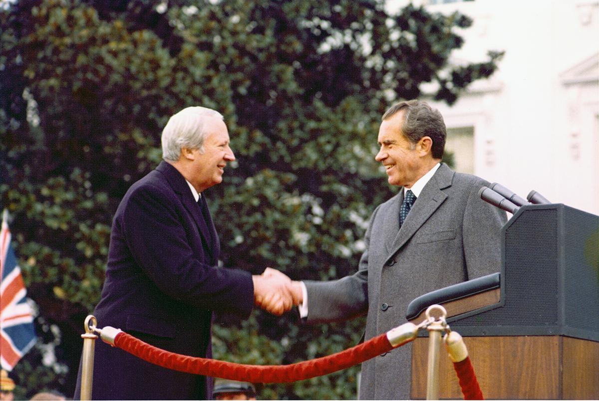 President Richard Nixon greets Prime Minister Edward Heath