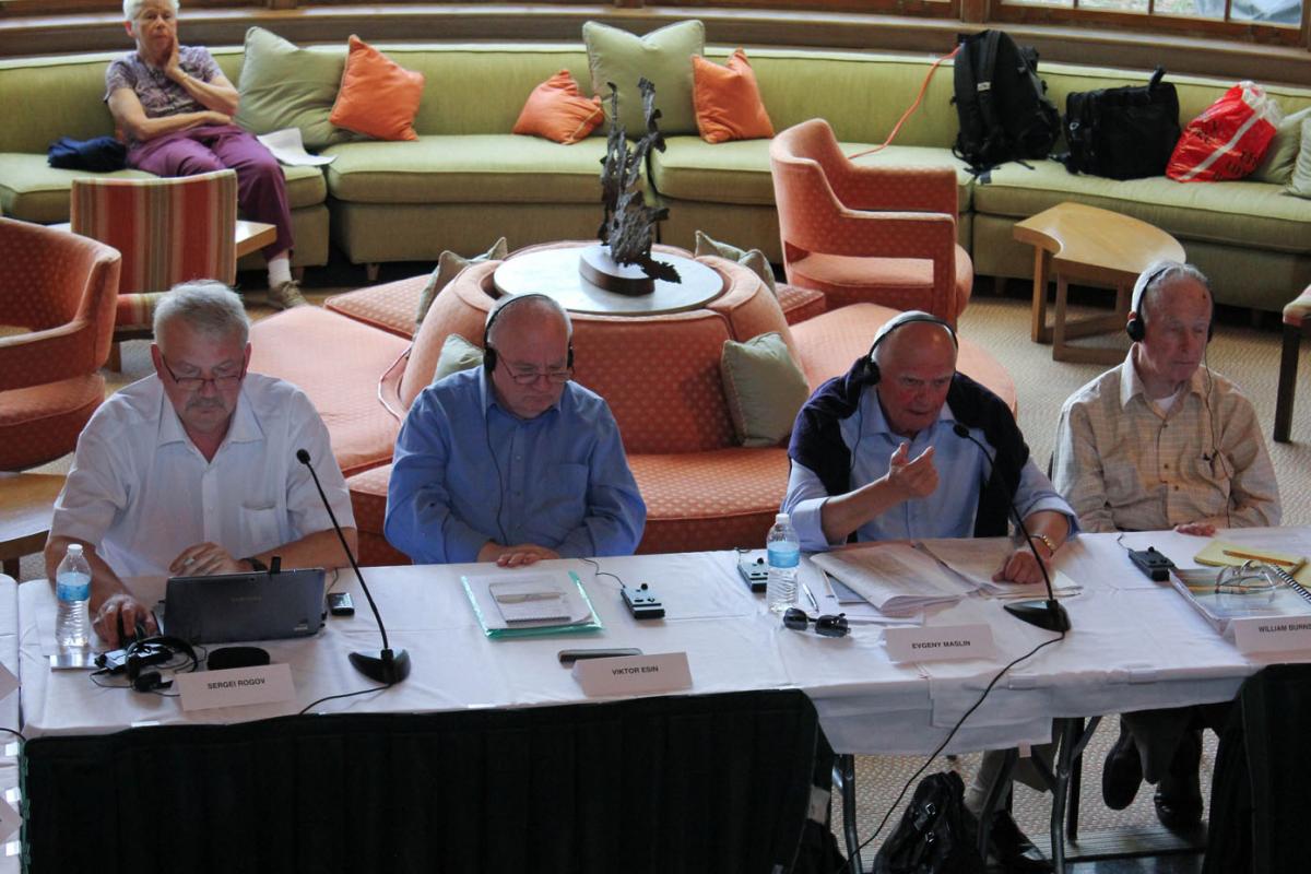  Dr. Sergey Rogov, General Viktor Esin, Maslin, General William Burns at a conference table in St. Simons Island, Georgia, 2013
