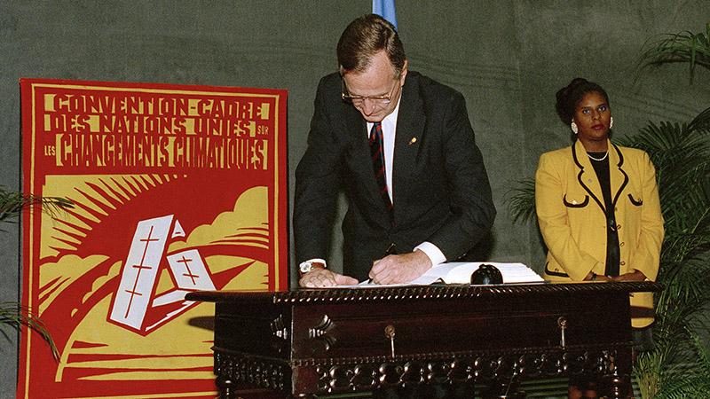 George Bush, President of the United States, signing the UN Framework Convention on Climate Change (Pic: UN Photos)