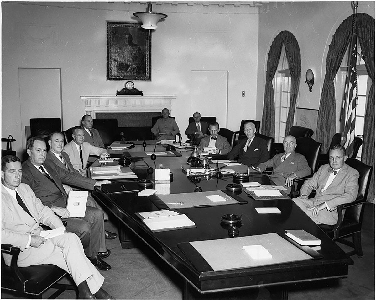 President Harry S. Truman with members of his National Security Council on August 19, 1948.