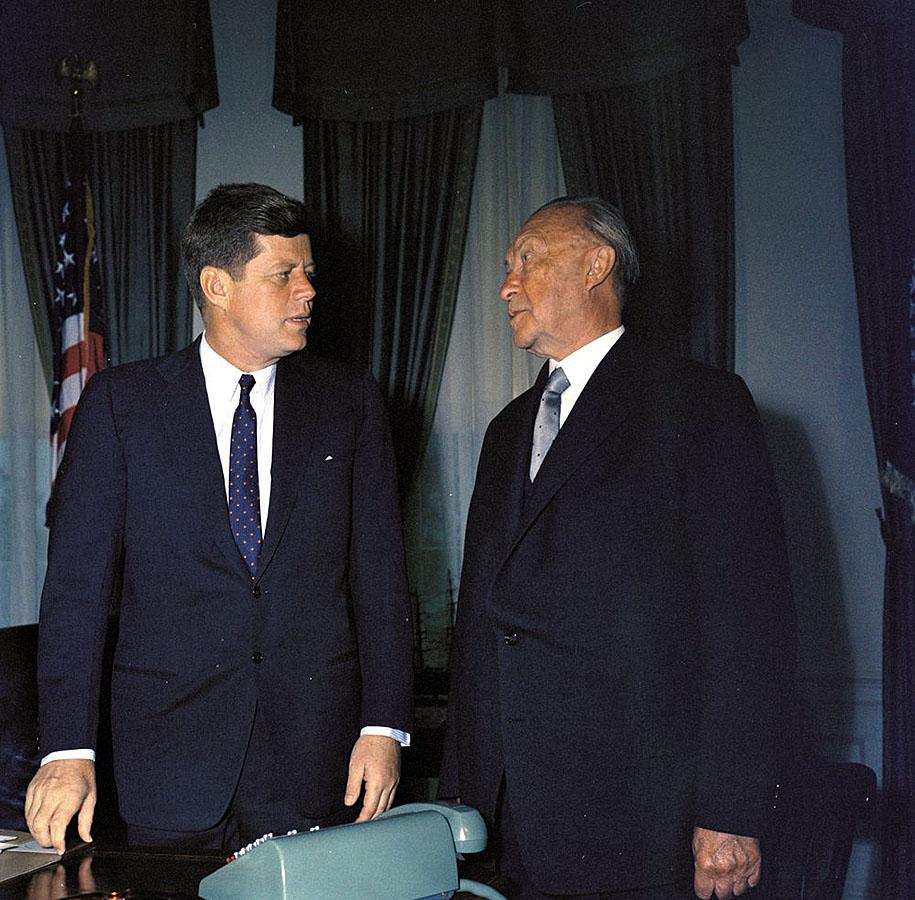 West German Chancellor Konrad Adenauer meeting with President Kennedy