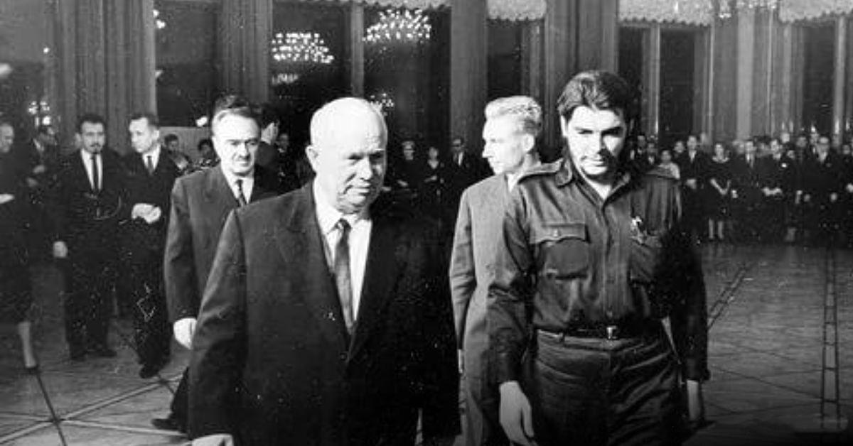 Ernesto "Che" Guevara, First Deputy Premier Anastas Mikoyan of the Soviet Union, and Fidel Castro
