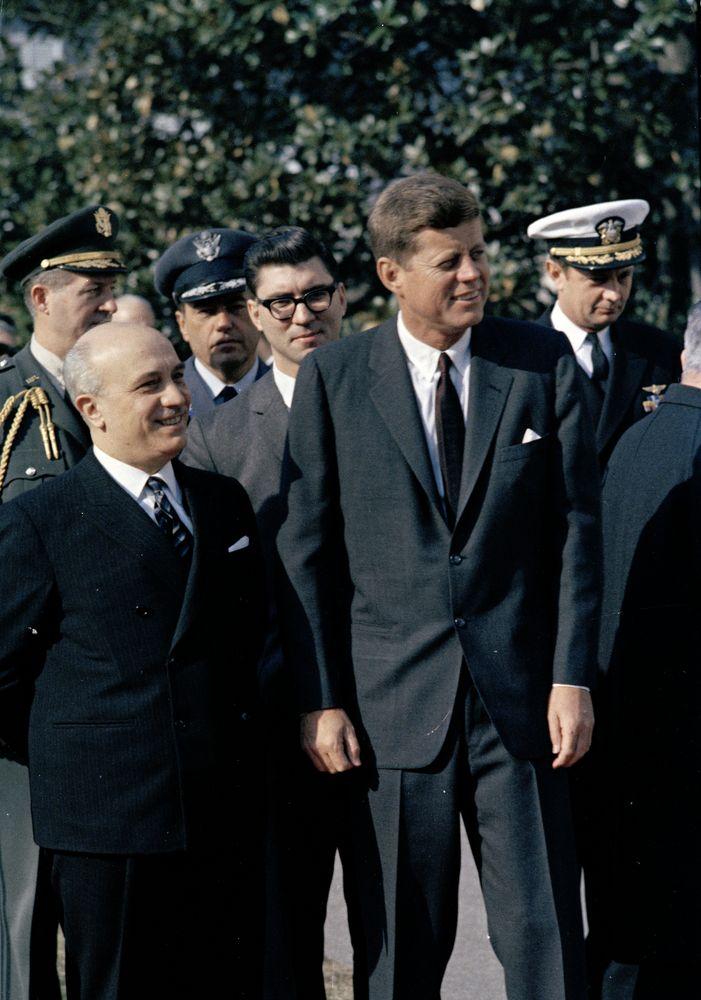 Italian Prime Minister Aminitore Fanfani and Kennedy at the White House on 16 January 1963