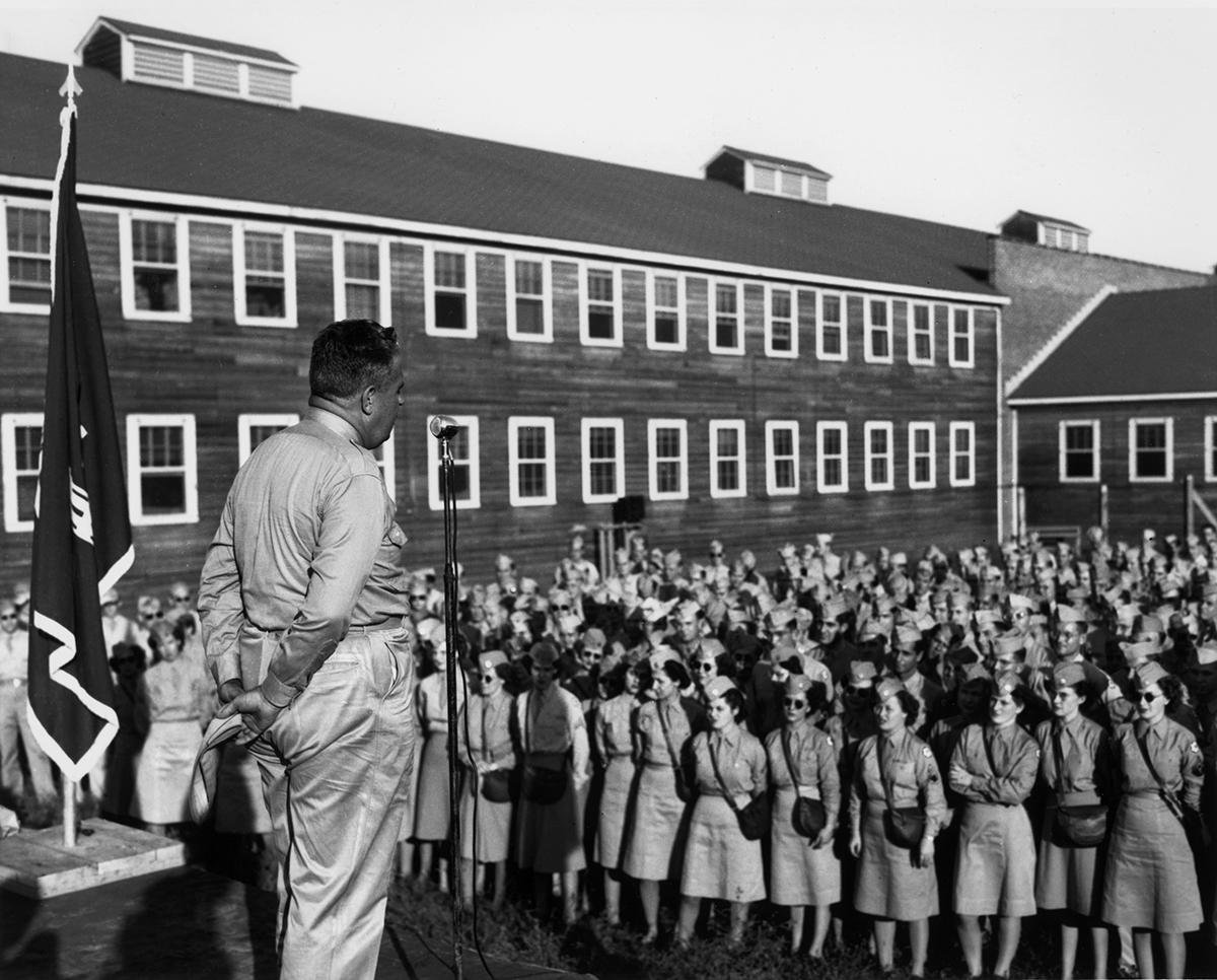 Manhattan Project chief General Leslie Rl. Groves speaking to Service Personnel at Oak Ridge Laboratory on 29 August 1945. During Groves' visit, when speaking to the press, he referred to Japanese reports of deadly radiation effects as "propaganda."