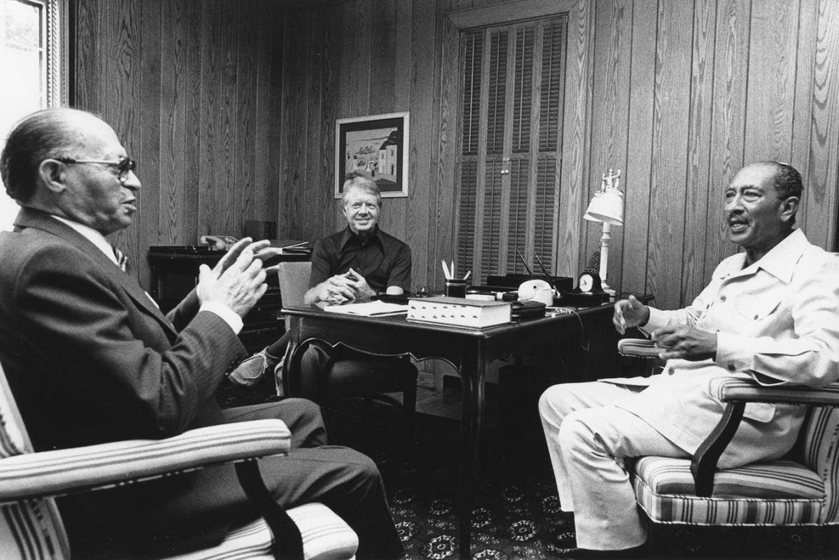 Israeli Prime Minister Menachem Begin, Egyptian President Anwar Sadat and U.S. President Jimmy Carter at Camp David