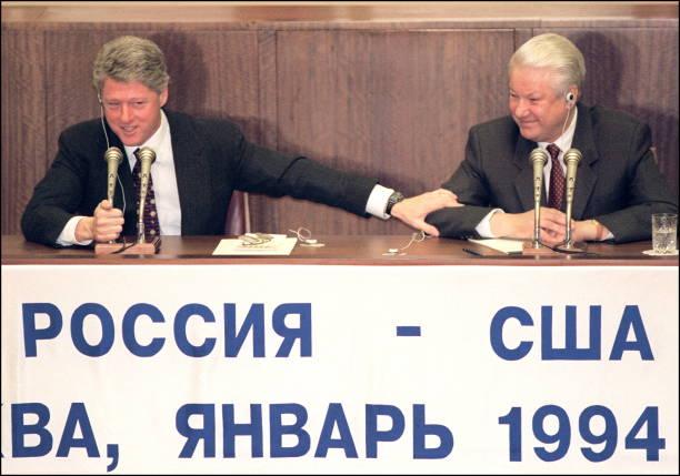 Clinton and Yeltsin at their joint press conference, Moscow, January 1994