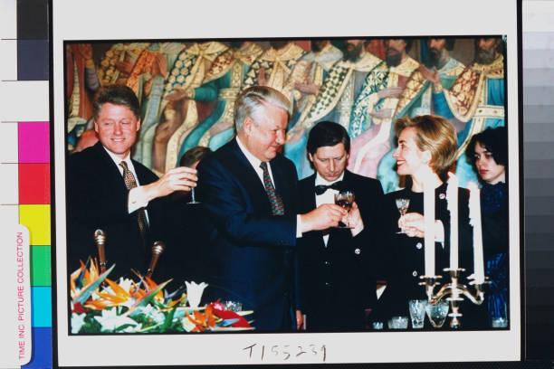 Boris Yeltsin toasting Hillary Clinton
