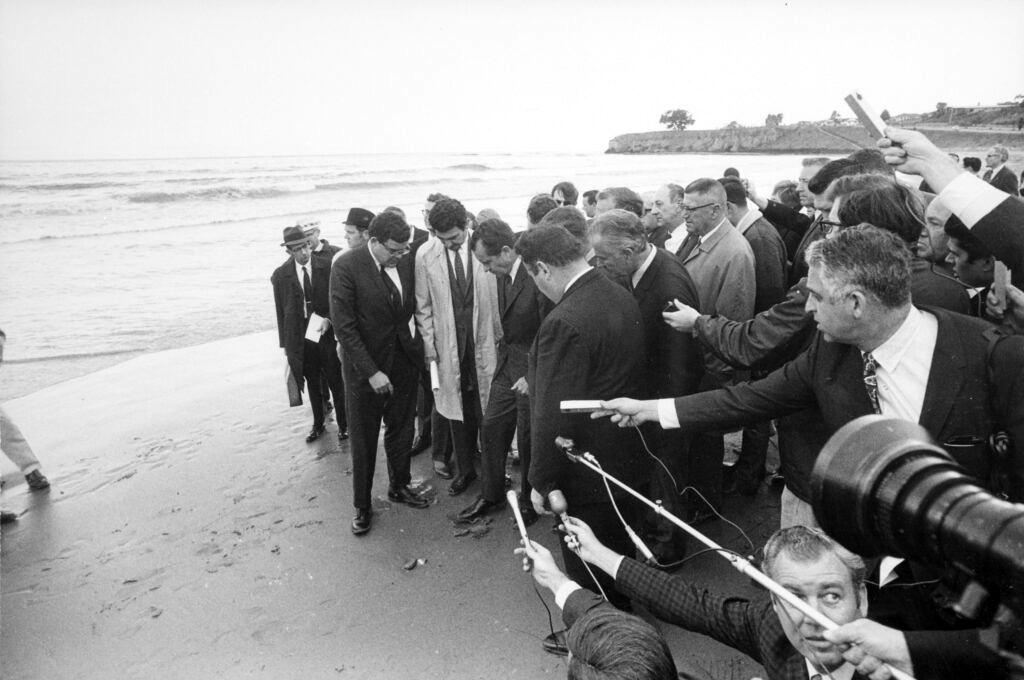  A newly inaugurated President Nixon visits a Santa Barbara Beach in March 1969 two months after an oil spill