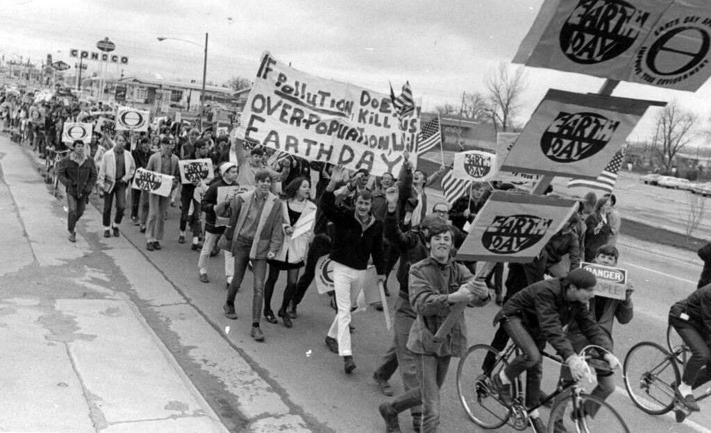 High school students in Denver march on the first Earth Day, April 22, 1970