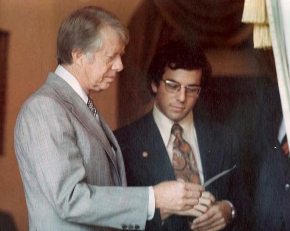 President Carter confers with NSC aide, Robert Pastor, who conducted secret talks with Fidel Castro.