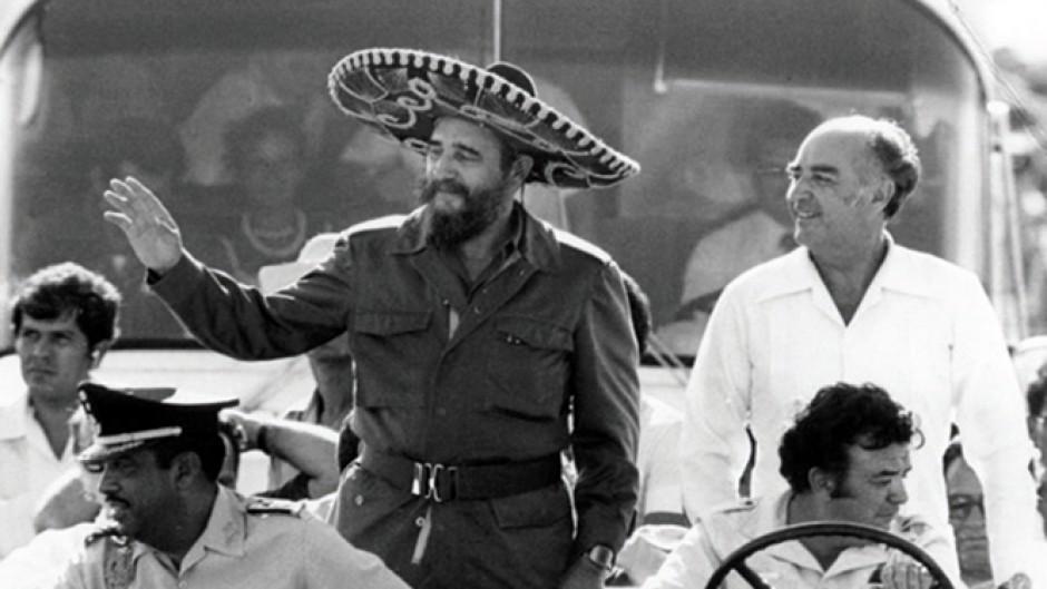 Cuba's Fidel Castro wears a sombrero, pictured with Mexican President José López Portillo in Mexico in 1979