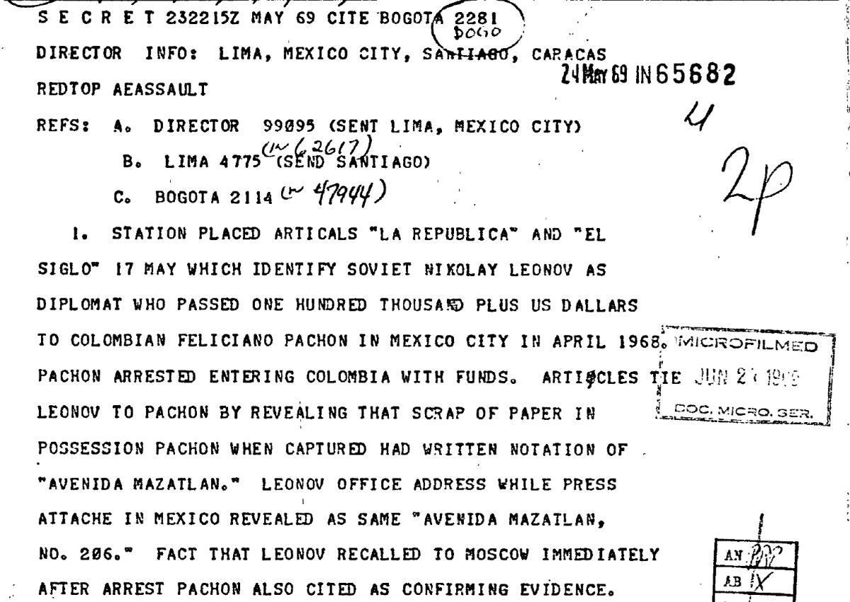 CIA station Bogota reports on clandestine propaganda operation