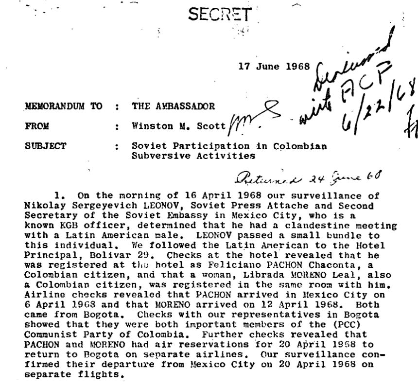 Soviet Participation in Colombian Subversive Activities