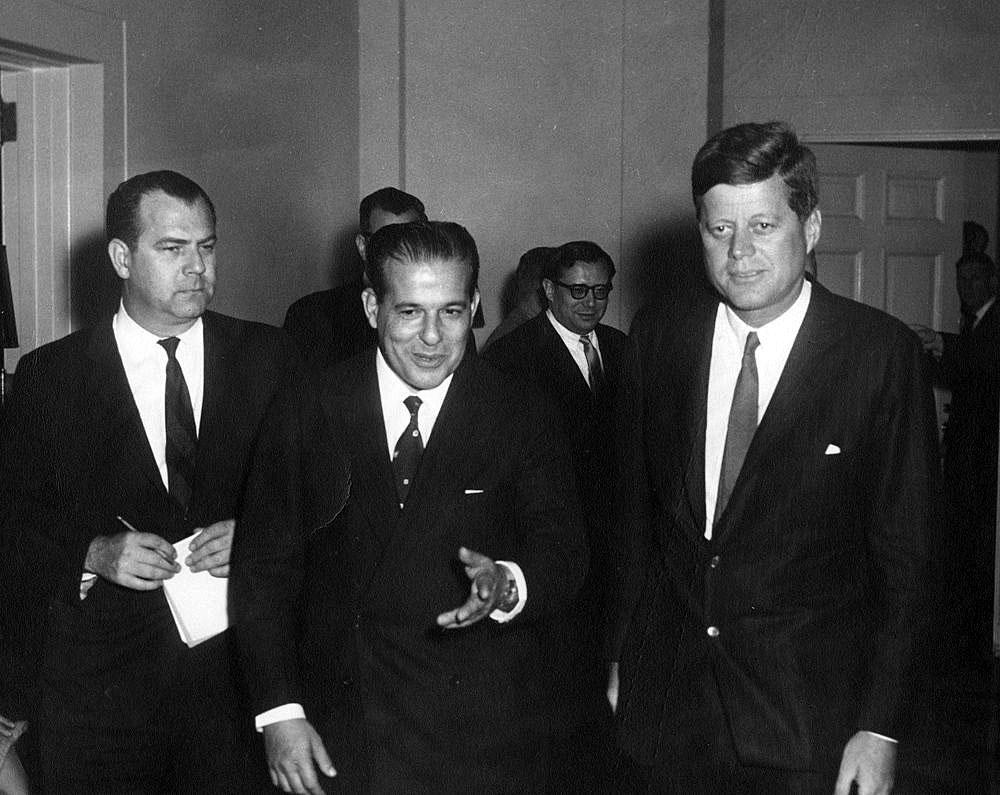 President of Brazil João Goulart walks with President John F. Kennedy 