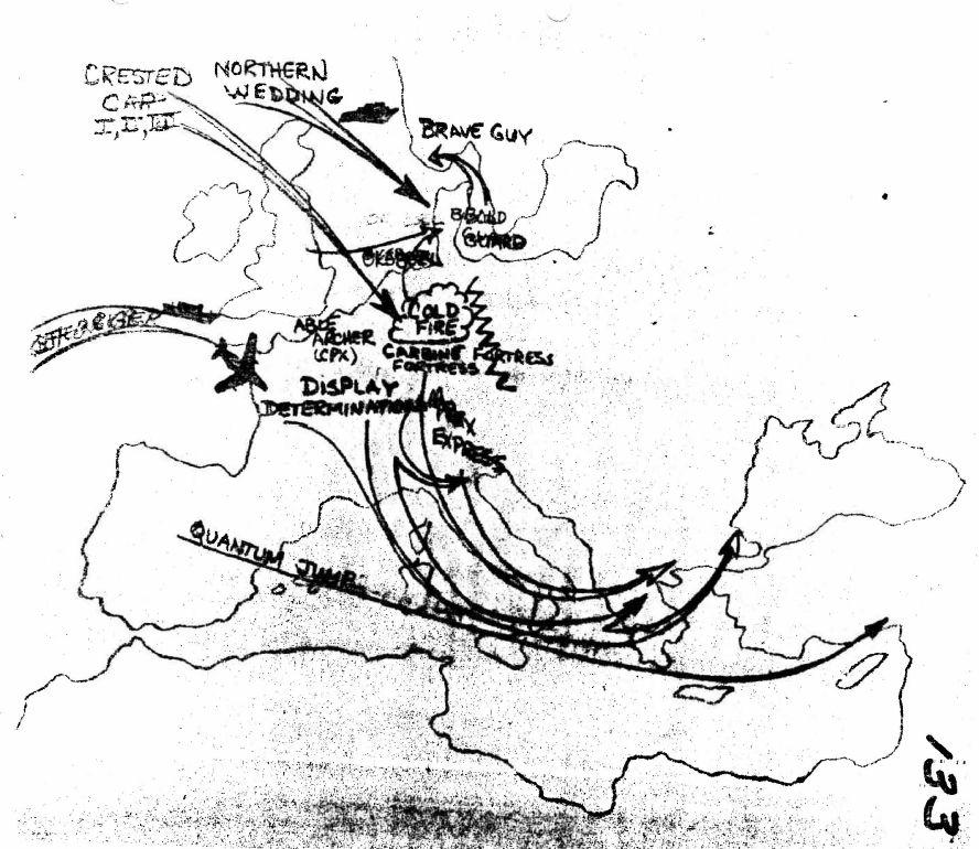 A slide from the unclassified September 9, 1983, commander airlift forces briefing shows the expansive footprint of the Autumn Forge war games.