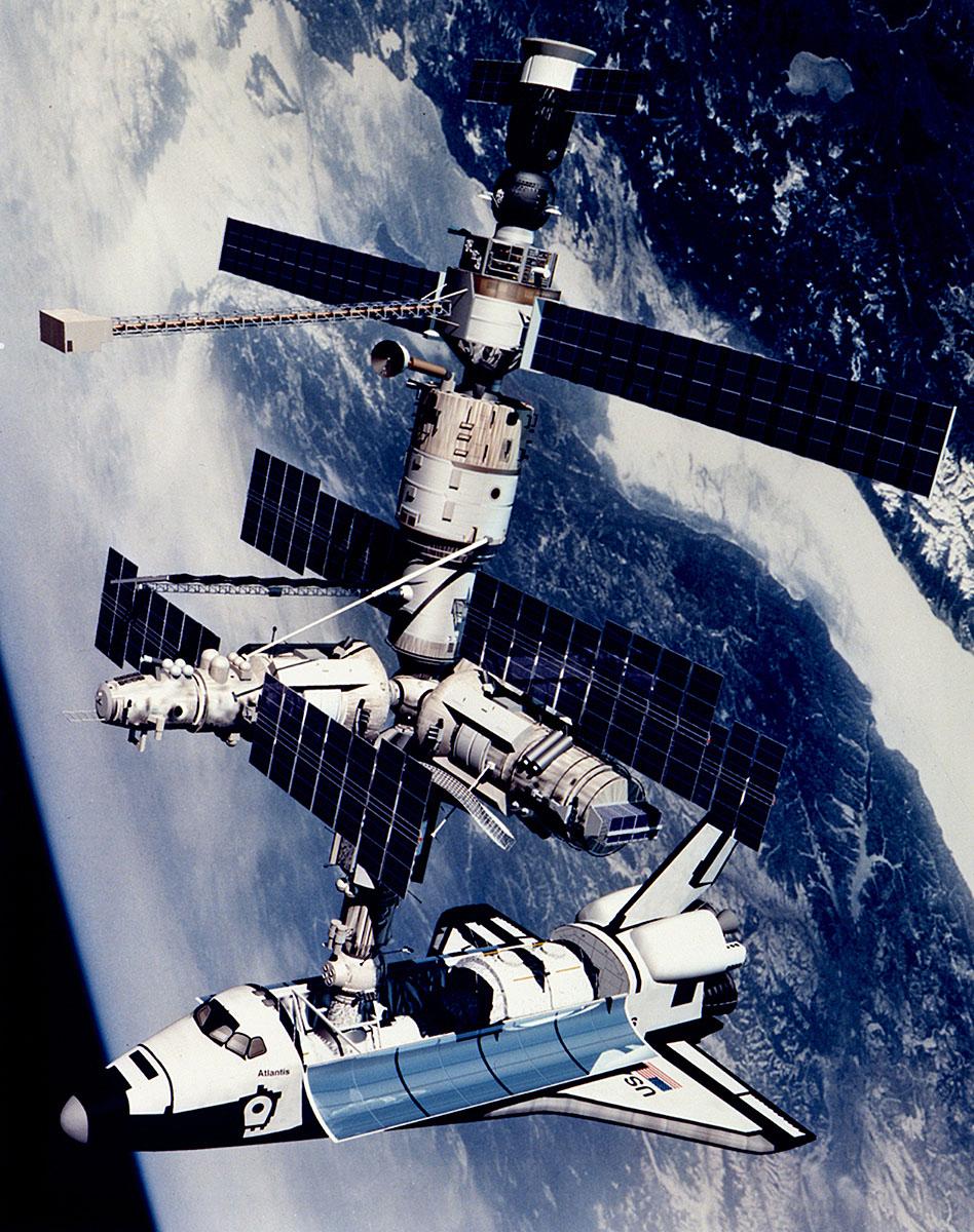 docking of the space shuttle Atlantis with the Russian Mir Space Station