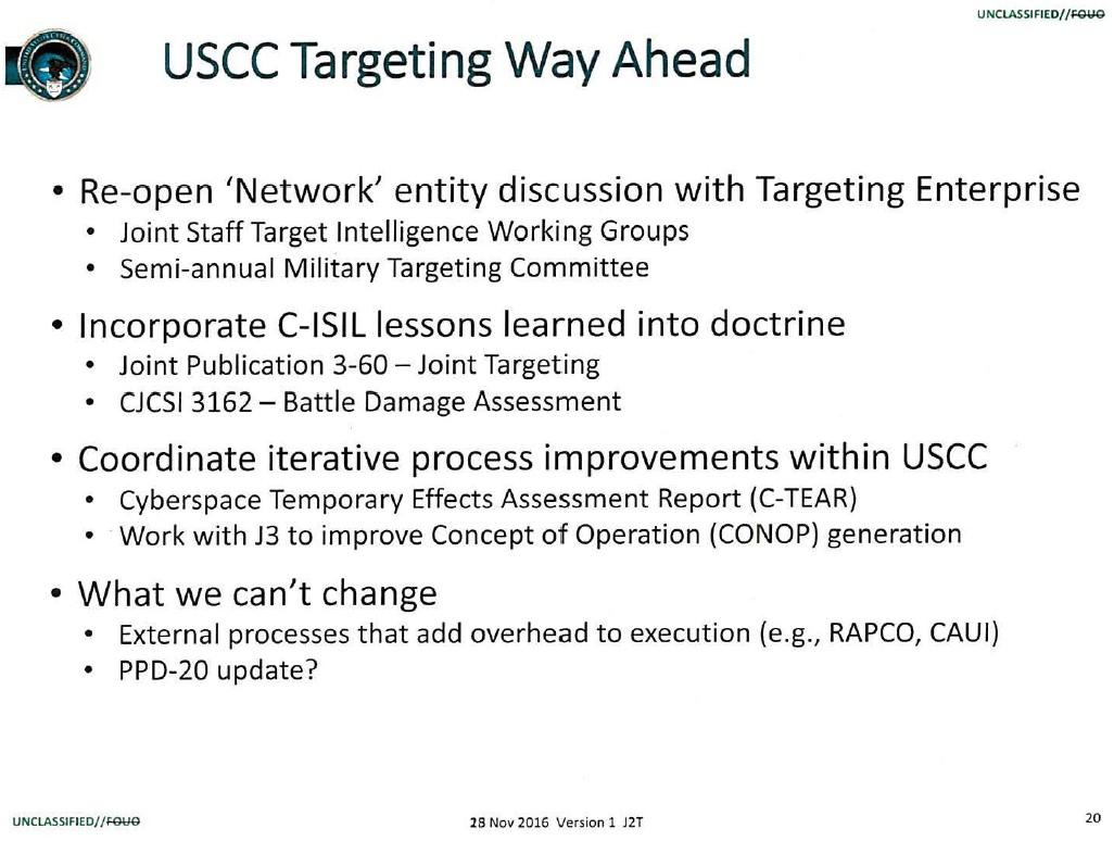 USCC Targeting Way Ahead