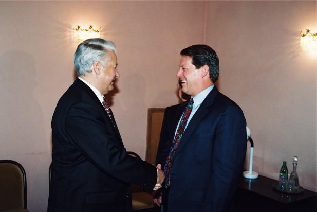 President Yeltsin with U.S. Vice President Al Gore in Moscow