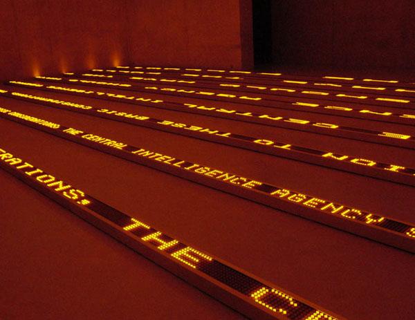 Electronic sign array featuring Blanton essay, Kunsthaus Bregenz, image © 2004 Jenny Holzer, courtesy ARS, NY.