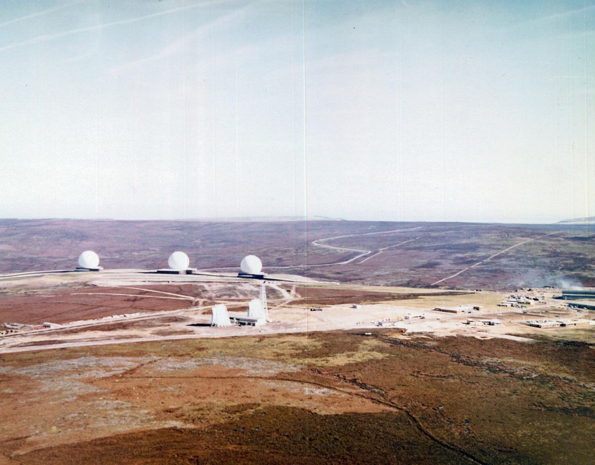 Ballistic Missile Early Warning System. “Aerial View of radomes at BMEWS site III at Flyingdale’s Moore, England, 6 August 1963.”