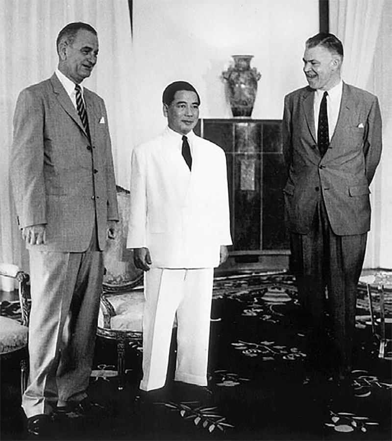 Vice President Johnson, Ngo Dinh Diem, and Ambassador Frederick Nolting in South Vietnam's Presidential Palace in 1961