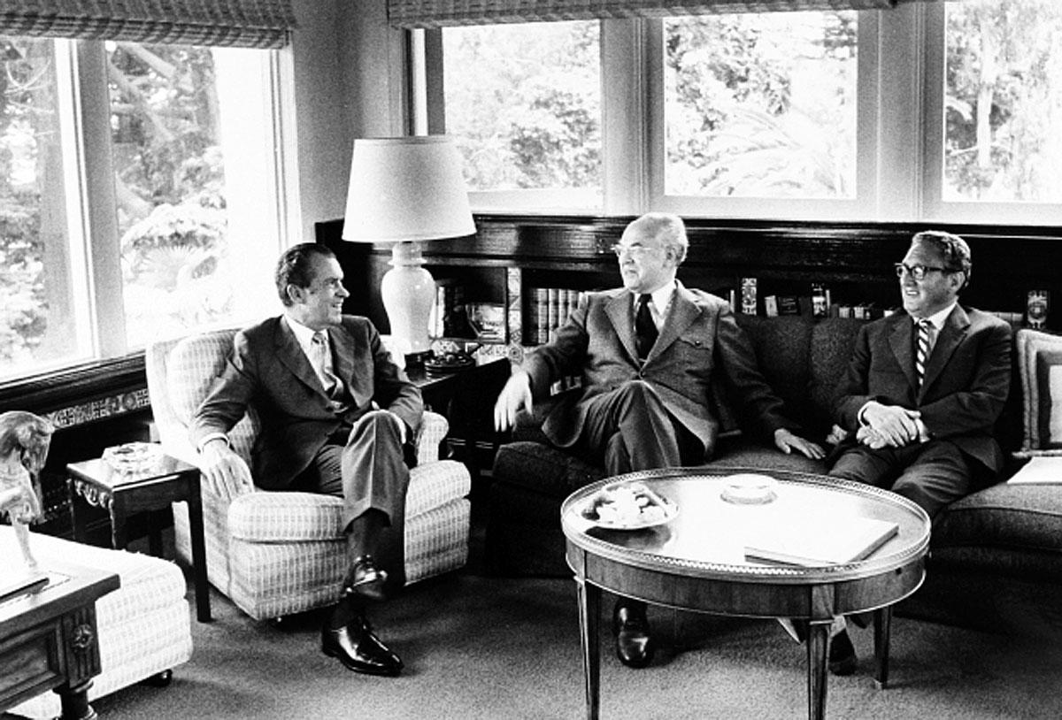 Nixon, Dobrynin, and Kissinger at Camp David in 1973