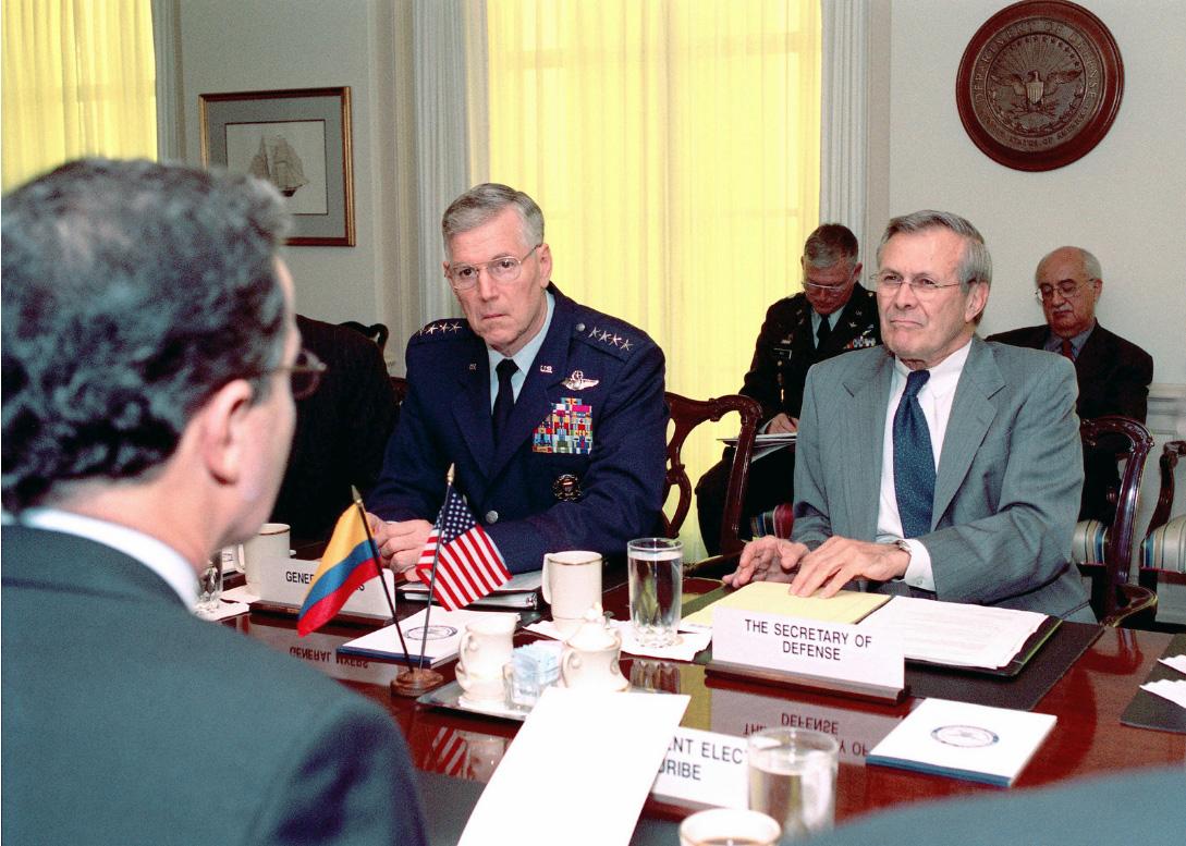 Defense Donald H. Rumsfeld (right) and Air Force Gen. Richard B. Myers (left)