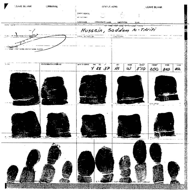 Saddam Hussein fingerprints 